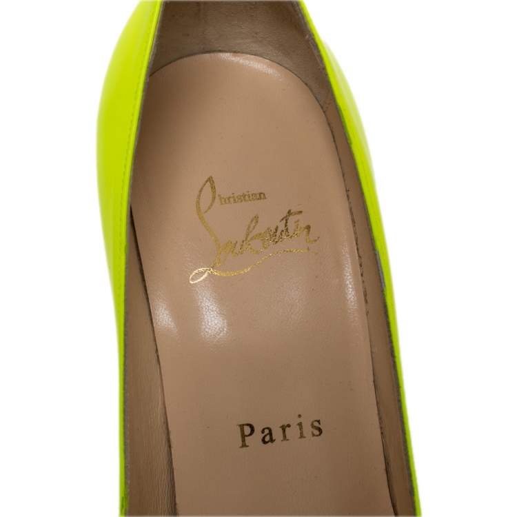 Pre Owned Christian Louboutin Neon Green/White Leather So Kate Pumps Size 36.5