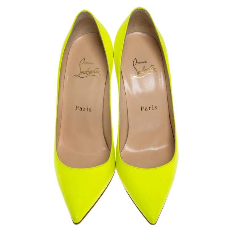 Pre Owned Christian Louboutin Neon Green/White Leather So Kate Pumps Size 36.5