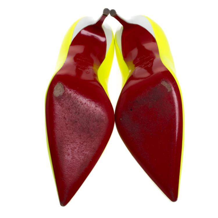 Pre Owned Christian Louboutin Neon Green/White Leather So Kate Pumps Size 36.5