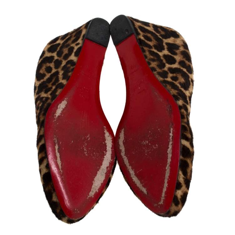 Pre Owned Christian Louboutin Brown Pony Hair New Peanut Wedge Pumps Size 40