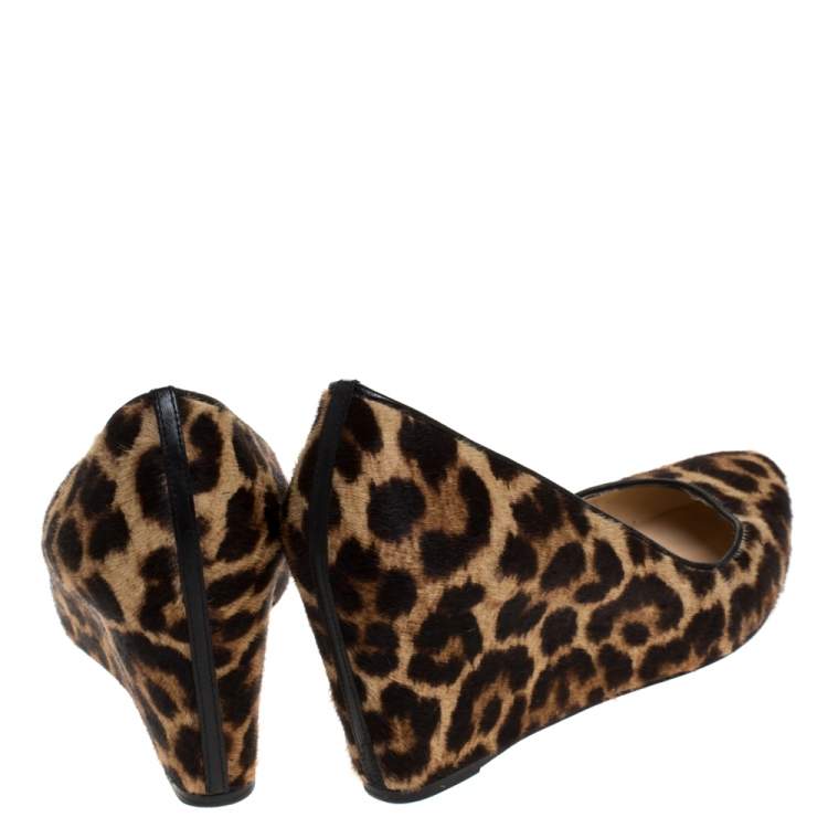 Pre Owned Christian Louboutin Brown Pony Hair New Peanut Wedge Pumps Size 40