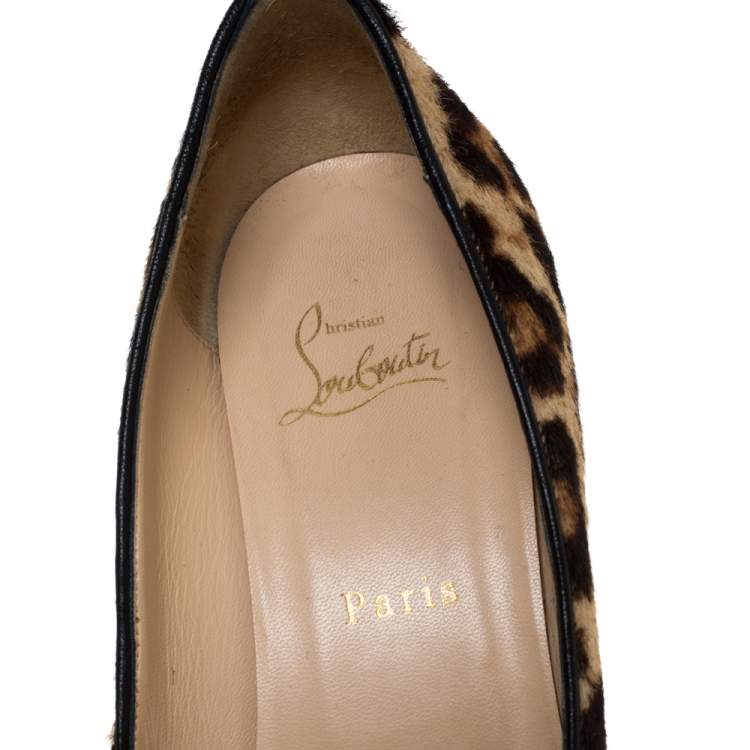 Pre Owned Christian Louboutin Brown Pony Hair New Peanut Wedge Pumps Size 40