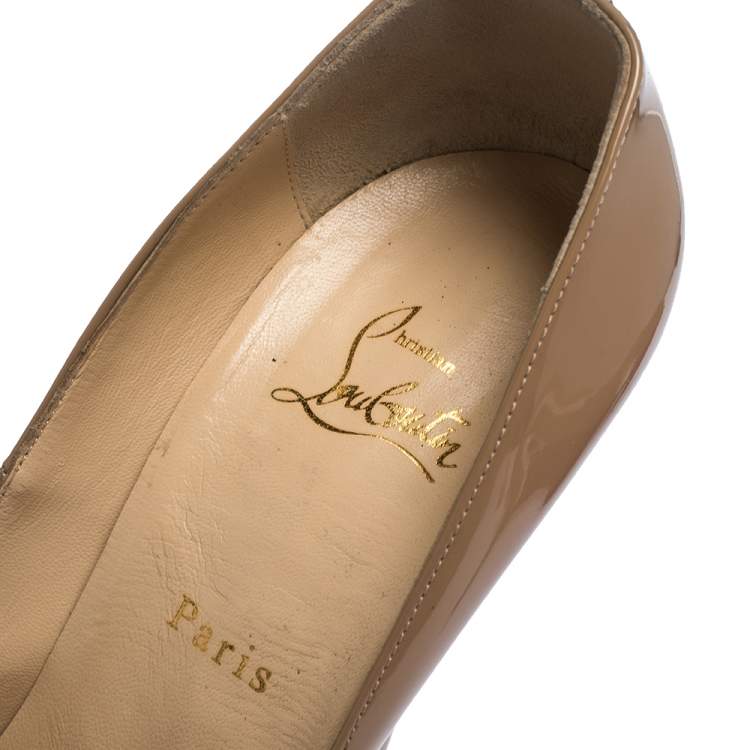 Pre Owned Christian Louboutin Beige Patent Leather Lady Peep Toe Platform Pumps Size 41