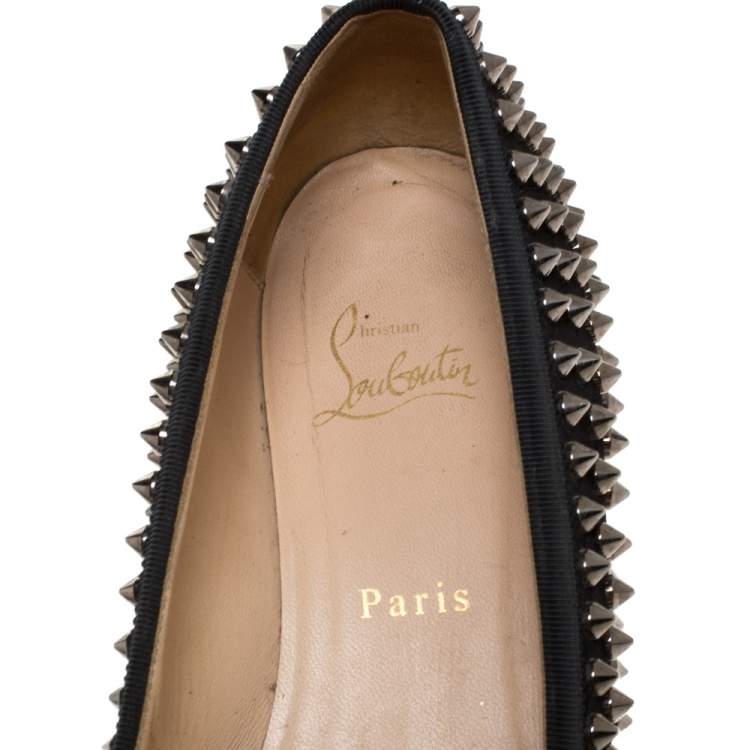 Pre Owned Christian Louboutin Black Suede Spiked Big Kiss Ballet Flats Size 40