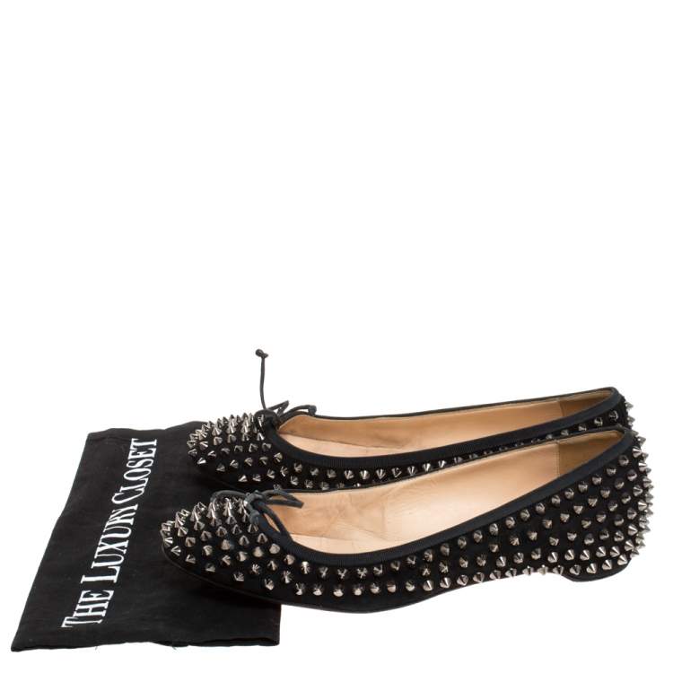 Pre Owned Christian Louboutin Black Suede Spiked Big Kiss Ballet Flats Size 40