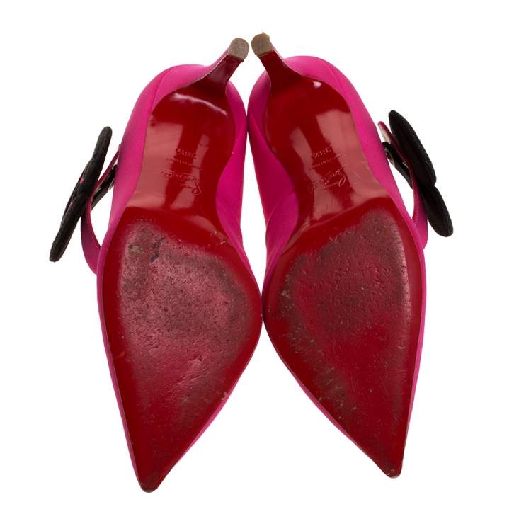 Pre Owned Christian Louboutin Pink Satin Pensee Mary Jane Pumps Size 38.5