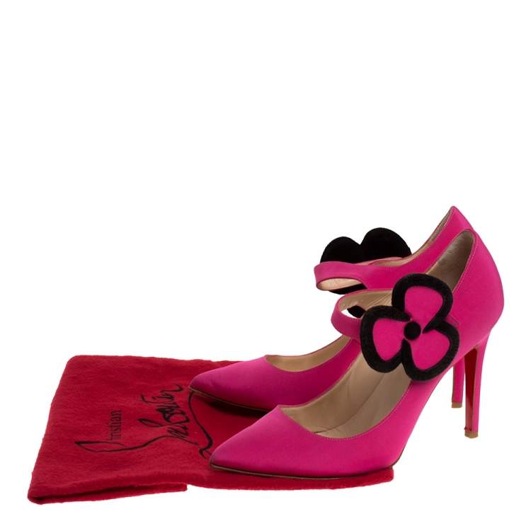 Pre Owned Christian Louboutin Pink Satin Pensee Mary Jane Pumps Size 38.5