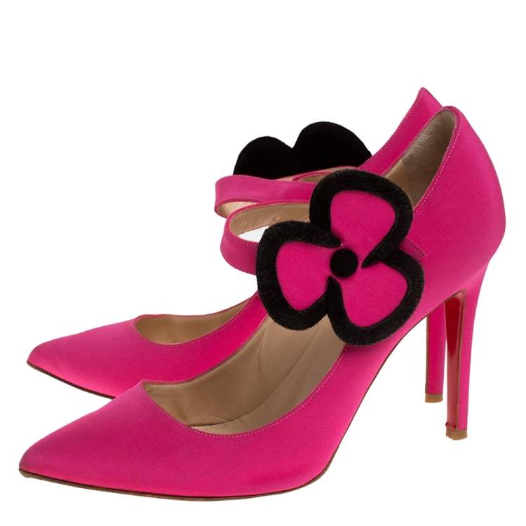 Pre Owned Christian Louboutin Pink Satin Pensee Mary Jane Pumps Size 38.5