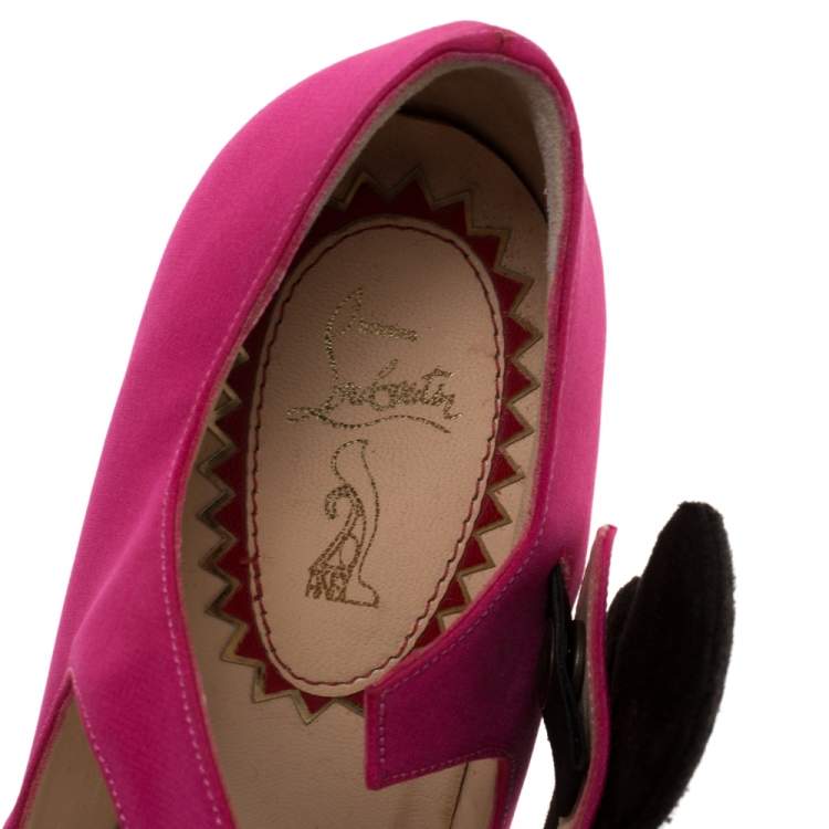Pre Owned Christian Louboutin Pink Satin Pensee Mary Jane Pumps Size 38.5