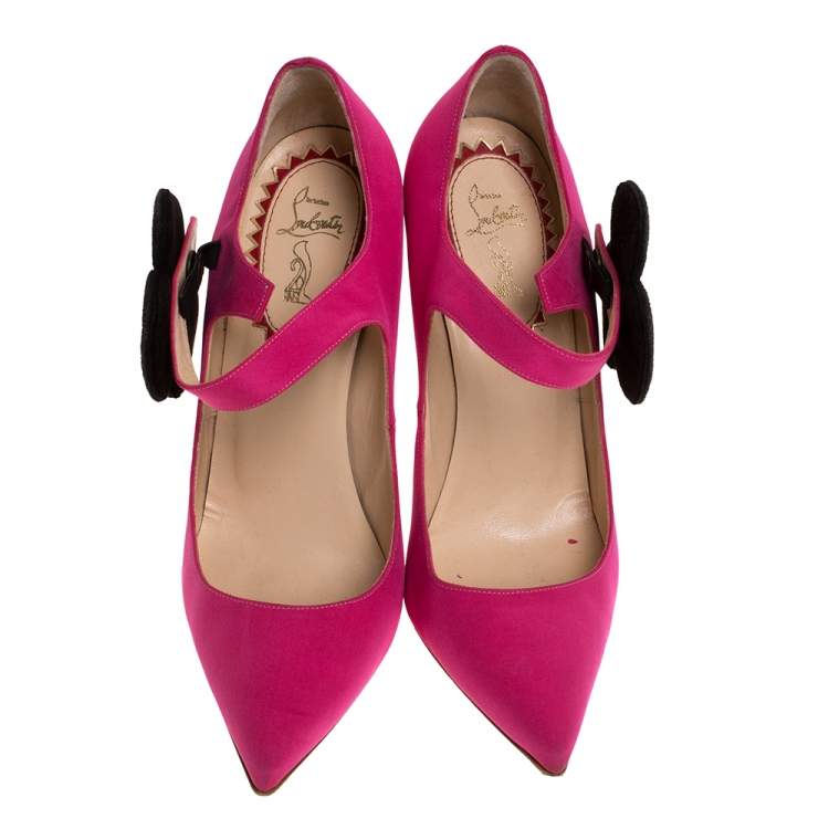 Pre Owned Christian Louboutin Pink Satin Pensee Mary Jane Pumps Size 38.5