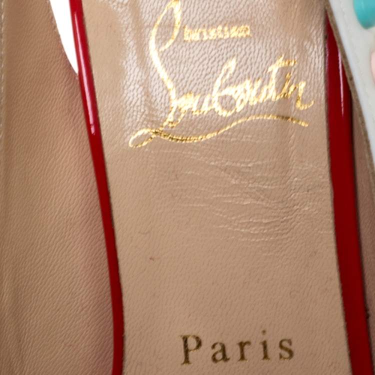 Pre Owned Christian Louboutin White Leather Lady Peep Multicolor Spikes Slingback Sandals Size 38