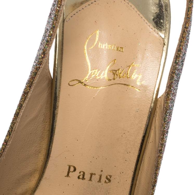 Pre Owned Christian Louboutin Multicolor Glitter Fabric Lady Peep Toe Platform Slingback Sandals Size 36.5