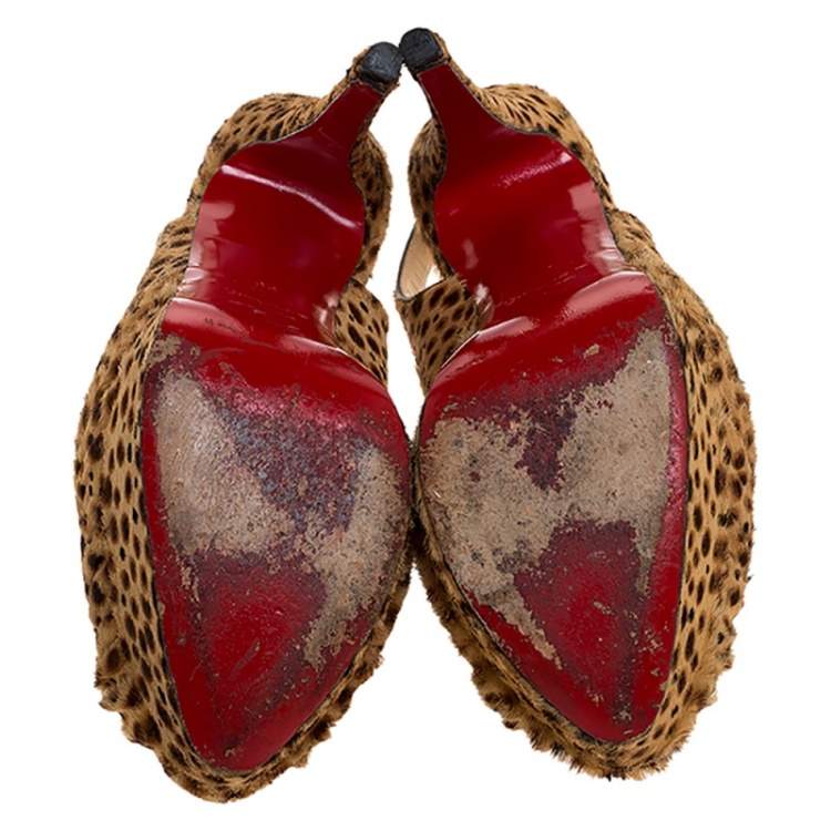 Pre Owned Christian Louboutin Brown Calf hair Jenny Knotted Slingback Platform Sandals Size 38