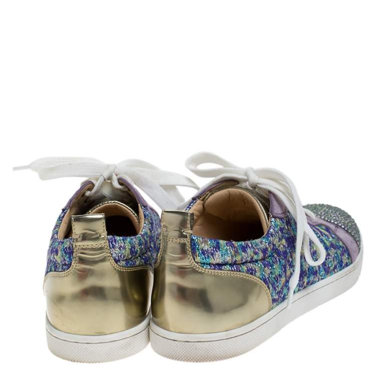 Pre Owned Christian Louboutin Purple Lurex and Suede Gandolastrass Low Top Sneakers Size 38.5