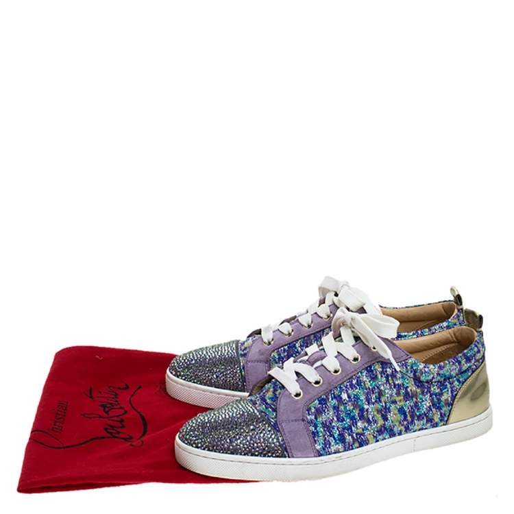 Pre Owned Christian Louboutin Purple Lurex and Suede Gandolastrass Low Top Sneakers Size 38.5