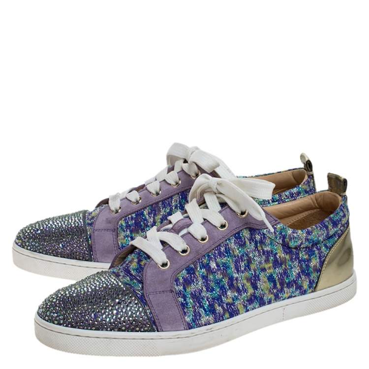 Pre Owned Christian Louboutin Purple Lurex and Suede Gandolastrass Low Top Sneakers Size 38.5