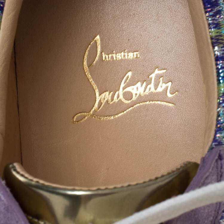 Pre Owned Christian Louboutin Purple Lurex and Suede Gandolastrass Low Top Sneakers Size 38.5