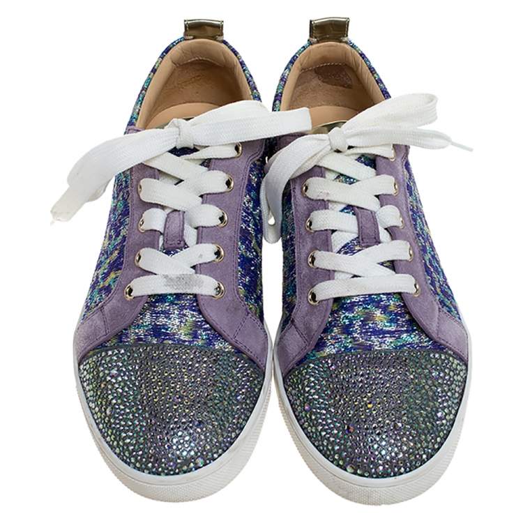 Pre Owned Christian Louboutin Purple Lurex and Suede Gandolastrass Low Top Sneakers Size 38.5