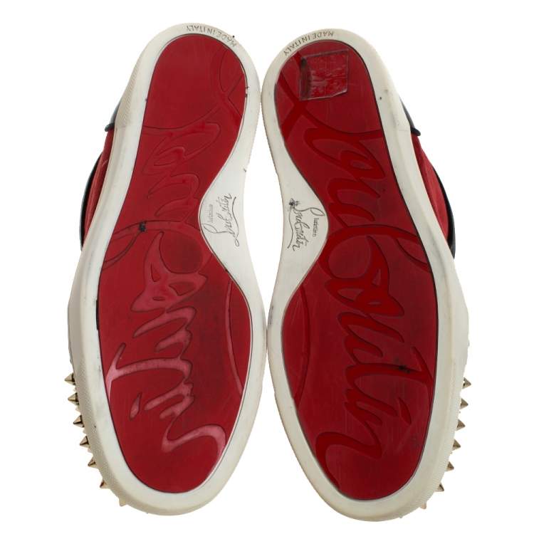 Pre Owned Christian Louboutin Black/Red Leather and Suede Louis Spike High Top Sneakers Size 37