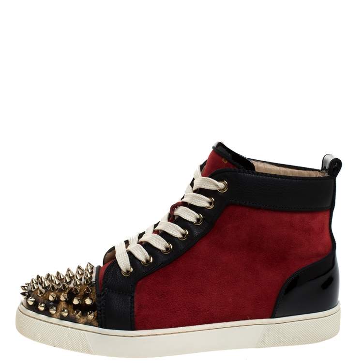 Christian Louboutin Black/Red Leather and Suede Louis Spike High Top  Sneakers Size 37 Christian Louboutin
