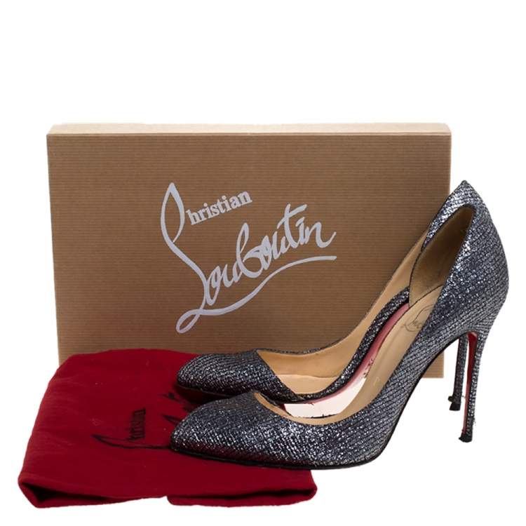 Pre Owned Christian Louboutin Metallic Silver Glitter Lamè Fabric Iriza D'orsay Pumps Size 37