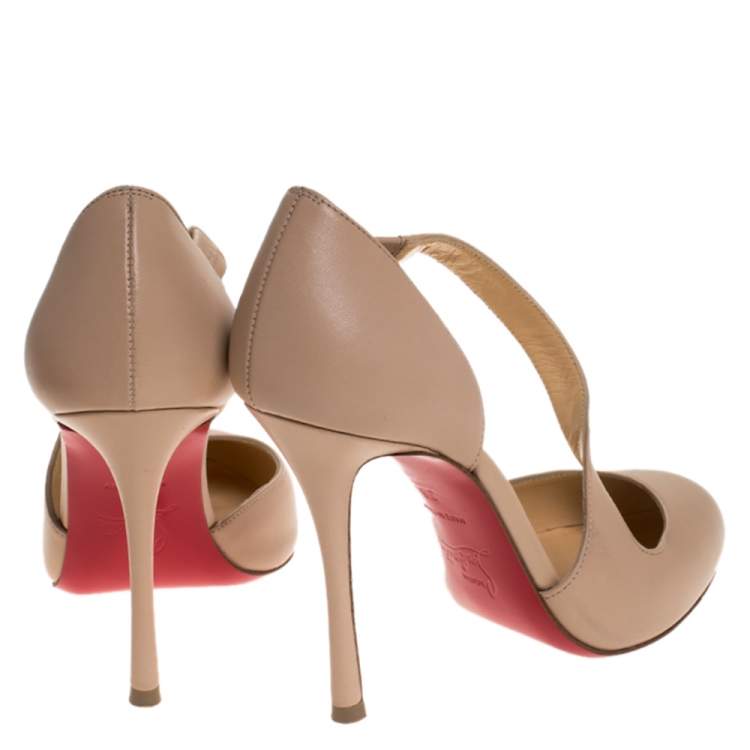 Pre Owned Christian Louboutin Beige Leather Decalcoco Cross Strap Pumps 36