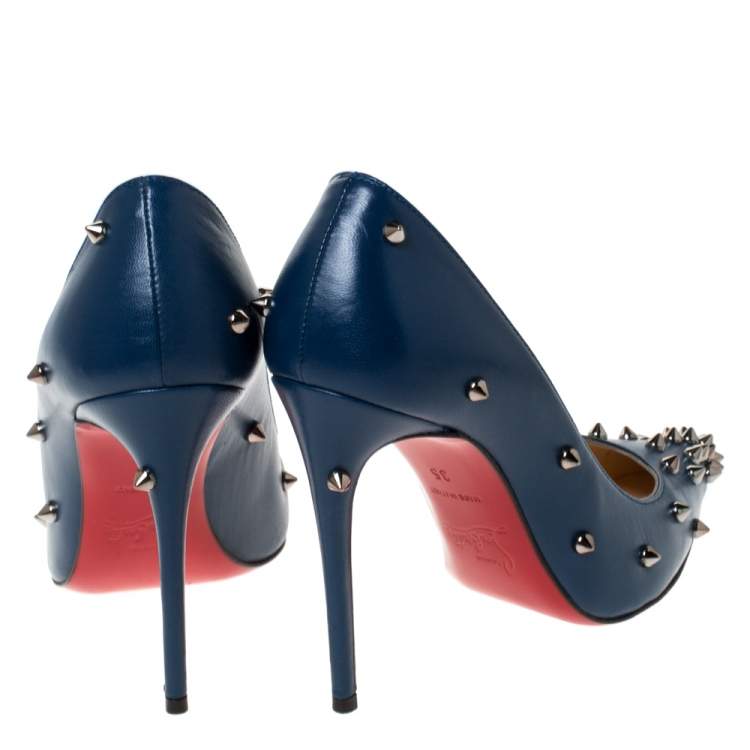 Pre Owned Christian Louboutin Blue Leather Degraspike Pointed Toe Pumps Size 35
