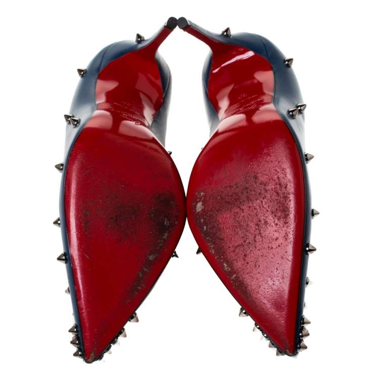 Pre Owned Christian Louboutin Blue Leather Degraspike Pointed Toe Pumps Size 35
