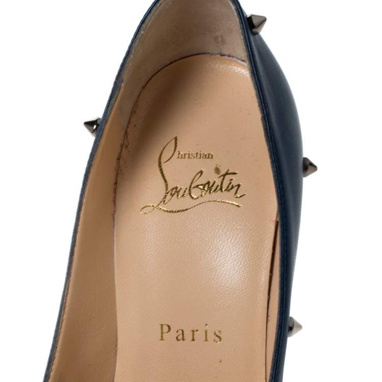 Pre Owned Christian Louboutin Blue Leather Degraspike Pointed Toe Pumps Size 35