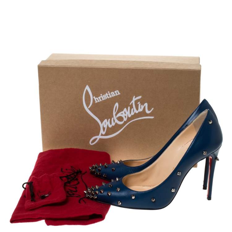 Pre Owned Christian Louboutin Blue Leather Degraspike Pointed Toe Pumps Size 35