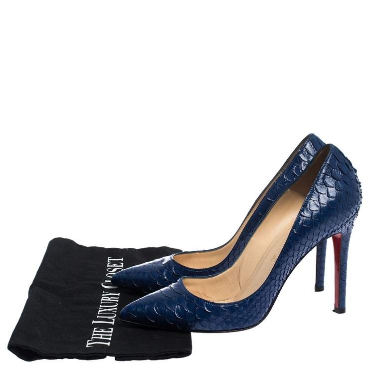 Pre Owned Christian Louboutin Blue Python Leather Pigalle Pointed Toe Pumps Size 38