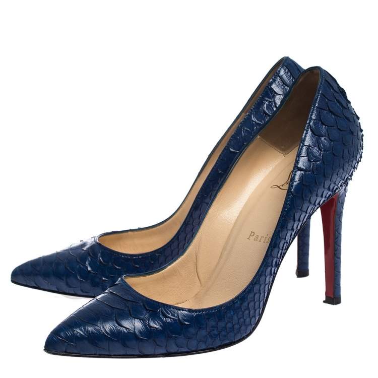 Pre Owned Christian Louboutin Blue Python Leather Pigalle Pointed Toe Pumps Size 38