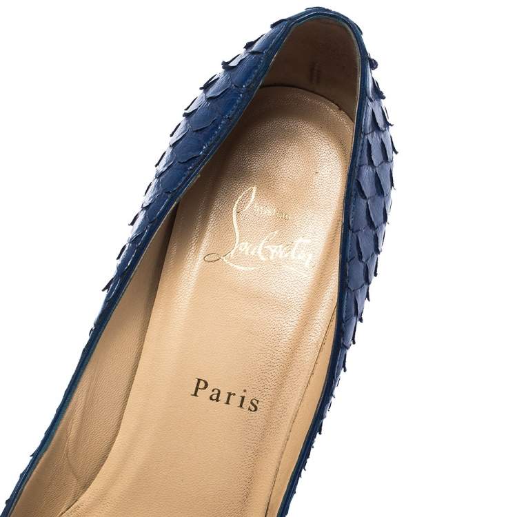 Pre Owned Christian Louboutin Blue Python Leather Pigalle Pointed Toe Pumps Size 38