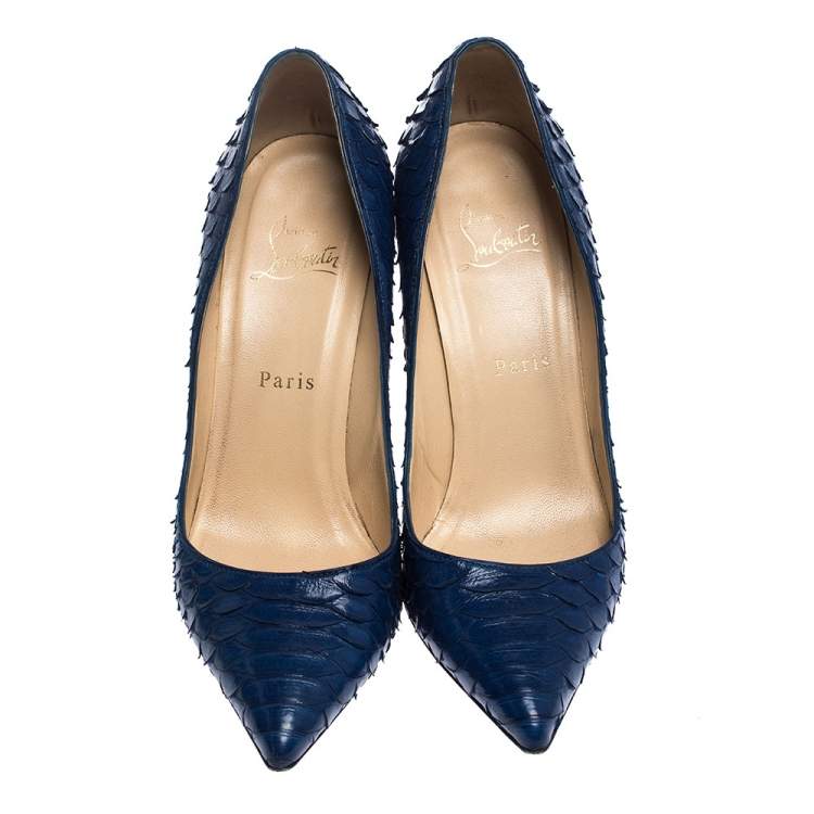 Pre Owned Christian Louboutin Blue Python Leather Pigalle Pointed Toe Pumps Size 38