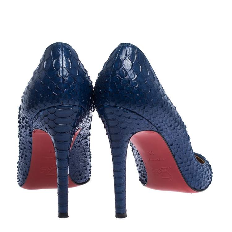 Pre Owned Christian Louboutin Blue Python Leather Pigalle Pointed Toe Pumps Size 38