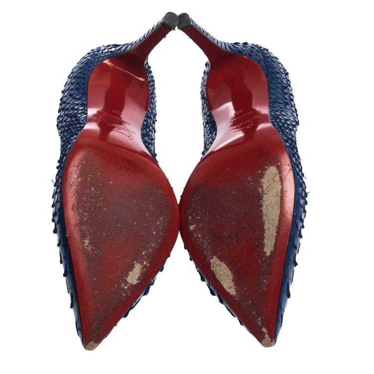 Pre Owned Christian Louboutin Blue Python Leather Pigalle Pointed Toe Pumps Size 38