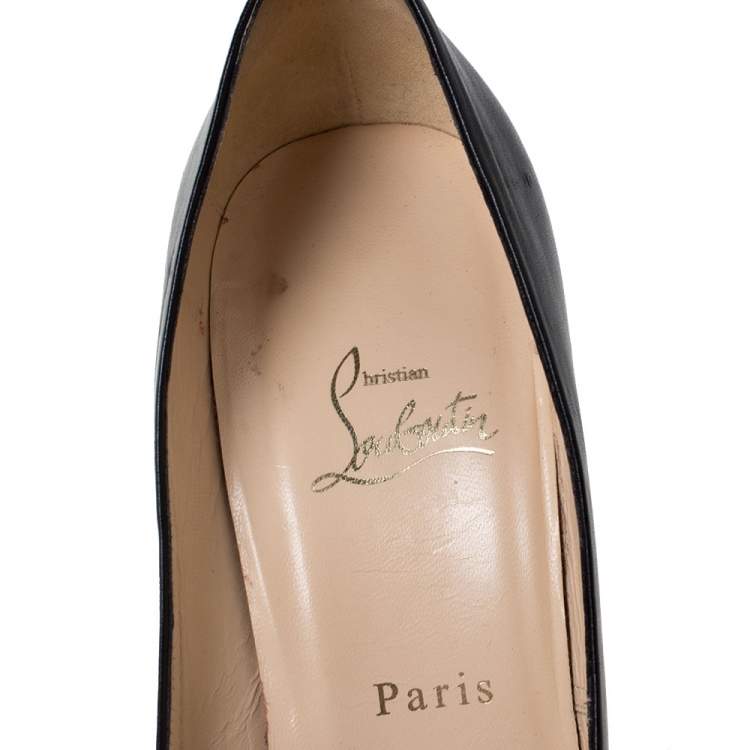 Pre Owned Christian Louboutin Black Leather Bow Peep Toe Pumps Size 41