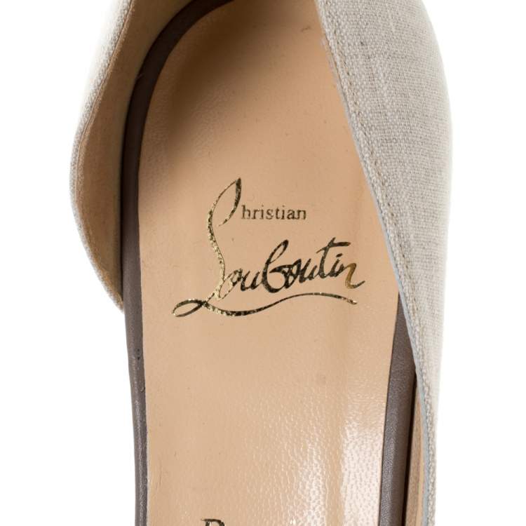 Pre Owned Christian Louboutin Beige Suede Leather And Fabric Lady Turner 90 D'Orsay Pumps Size 39.5
