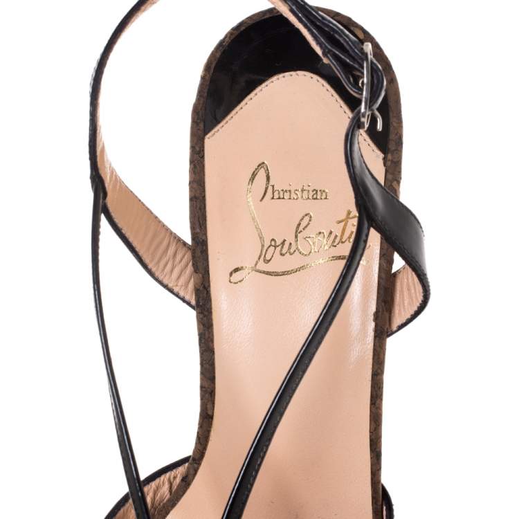 Pre Owned Christian Louboutin Black Patent Leather Activa Cork Sandals Size 38