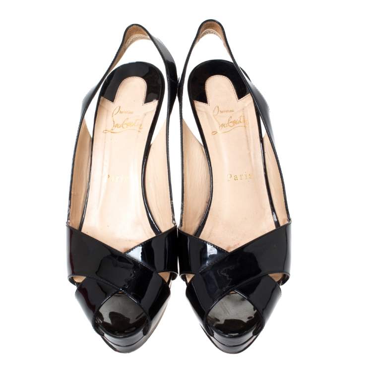 Pre Owned Christian Louboutin Black Patent Leather Soso Slingback Sandals Size 40