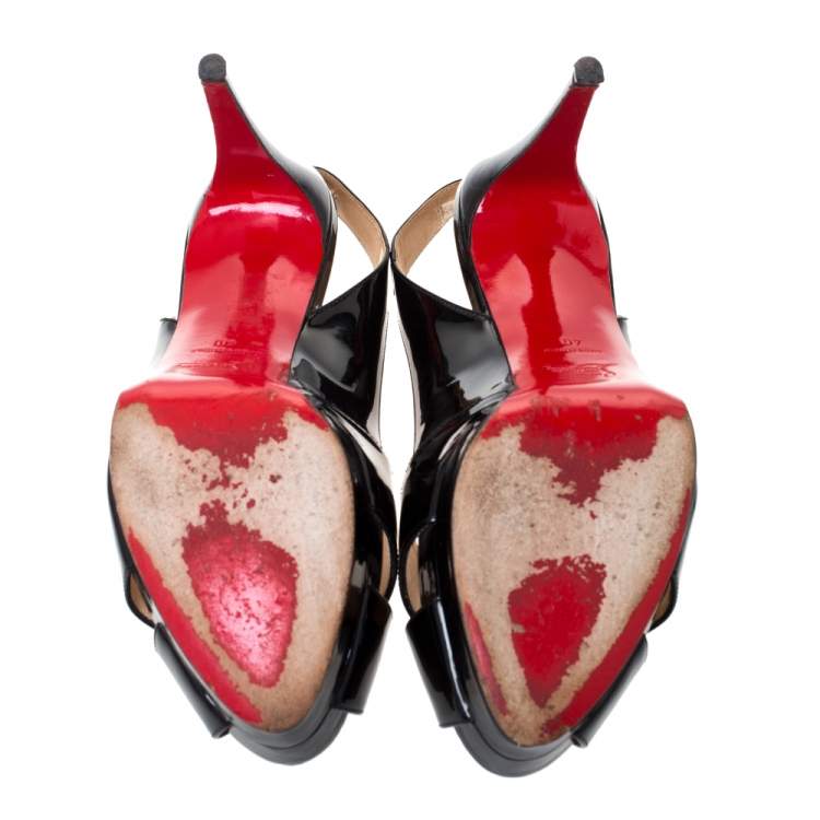 Pre Owned Christian Louboutin Black Patent Leather Soso Slingback Sandals Size 40