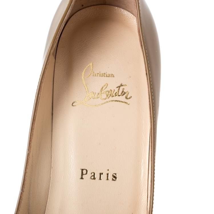 Christian Louboutin Beige Patent Leather Flo Peep Toe Pumps Size ... Christian Louboutin Beige Patent Leather Flo Peep Toe Pumps Size ...