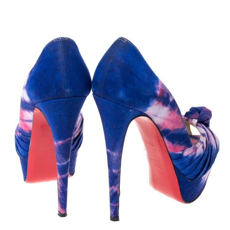 Pre Owned Christian Louboutin Multicolor Tie Dyed Fabric Knotted Greissimo Platform Pumps Size 35.5