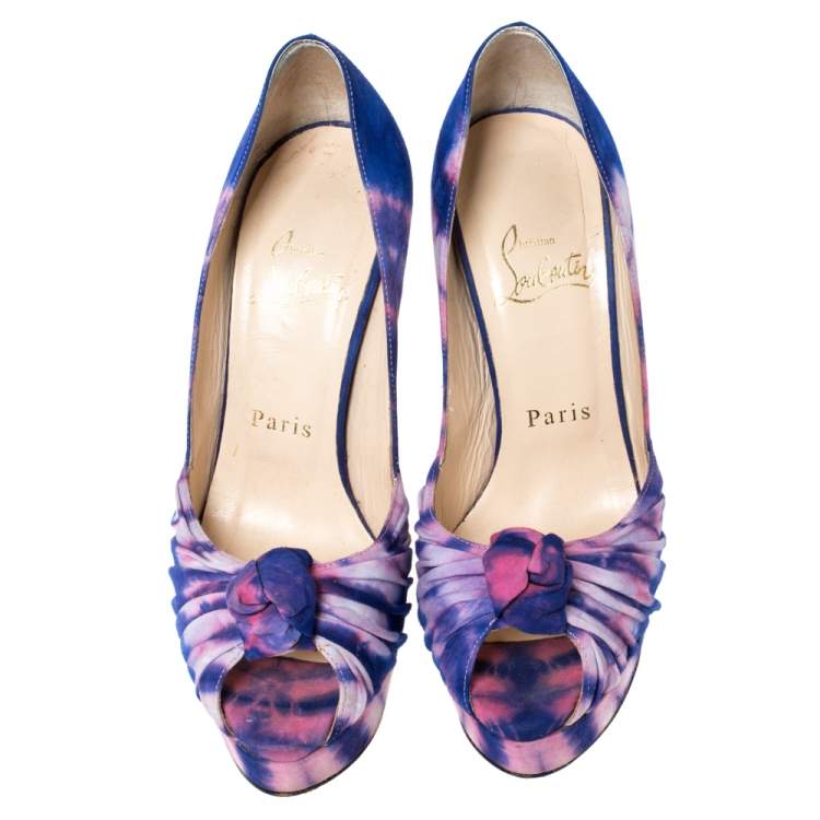 Pre Owned Christian Louboutin Multicolor Tie Dyed Fabric Knotted Greissimo Platform Pumps Size 35.5