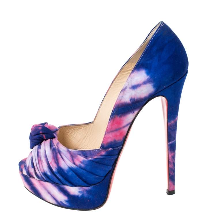 Pre Owned Christian Louboutin Multicolor Tie Dyed Fabric Knotted Greissimo Platform Pumps Size 35.5