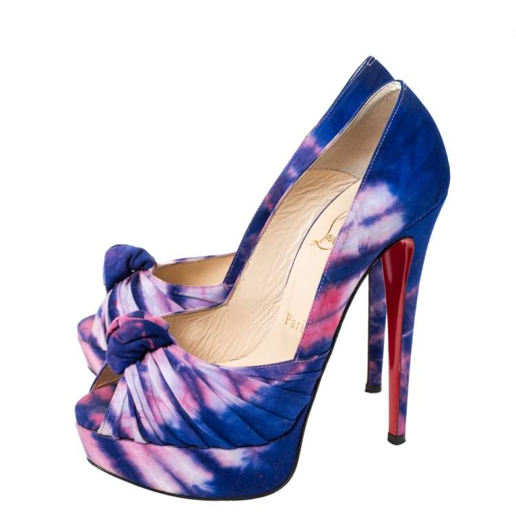 Pre Owned Christian Louboutin Multicolor Tie Dyed Fabric Knotted Greissimo Platform Pumps Size 35.5