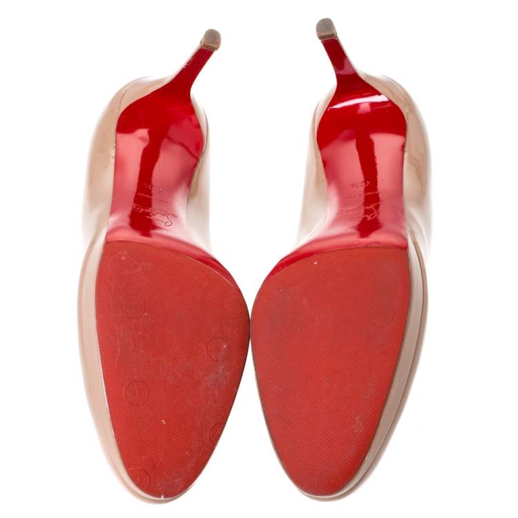 Pre Owned Christian Louboutin Beige Patent Leather New Simple Pumps Size 40.5