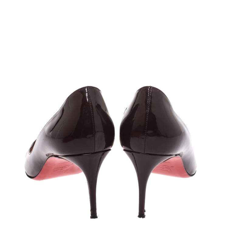 Pre Owned Christian Louboutin Black Patent Leather Iriza D'orsay Pointed Toe Pumps Size 39
