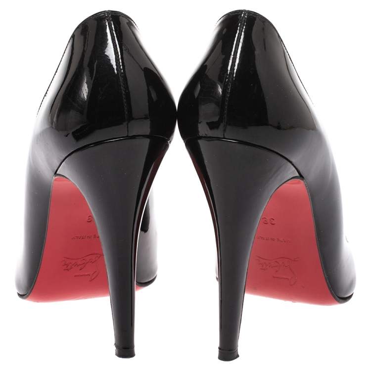 Pre Owned Christian Louboutin Black Patent Leather Simple Pumps Size 38