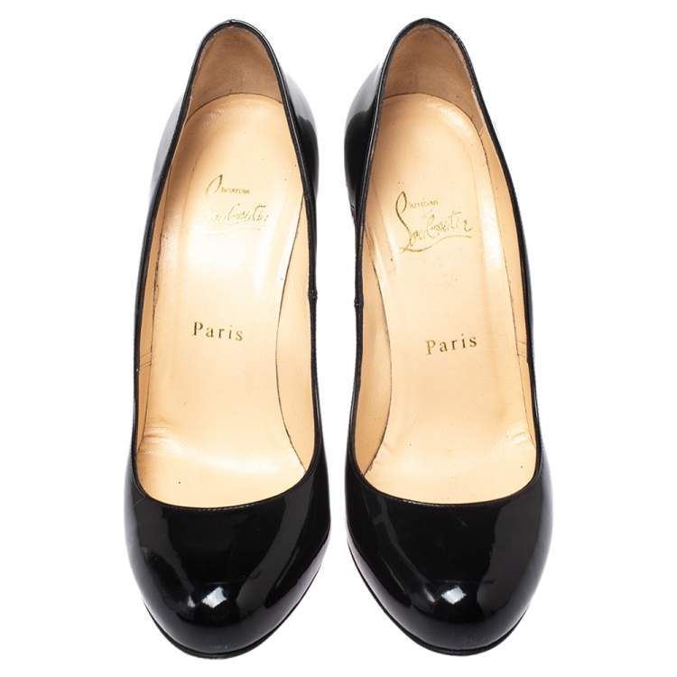 Pre Owned Christian Louboutin Black Patent Leather Simple Pumps Size 38
